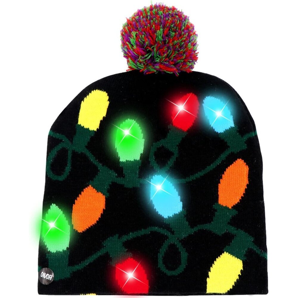 LED Christmas Beanie Light up Christmas Hats, Knit Hats with 6 Colorful LED Ligh
